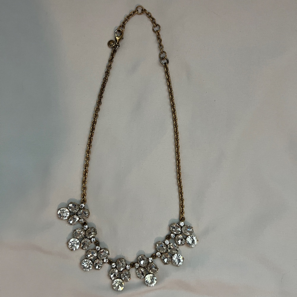 J. Crew Gold and Silver Statement Necklace with Crystal Embellishments